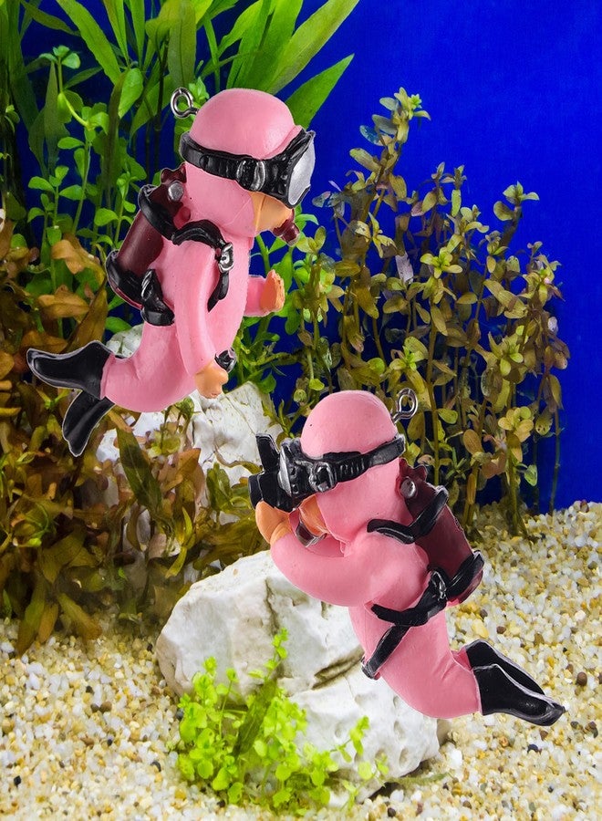 Eysinyge Fish Tank Decorations with 2-Pack Cute Little Floating Divers, Float Balls, and Fishing Lines - Perfect Aquarium Decor, 2.8 inch, Pink - Image 1